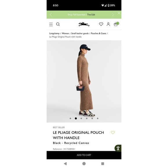 New Wo Tags LE PLIAGE ORIGINAL POUCH WITH HANDLE Black Xs Bag QuietLuxury Preppy - Picture 7 of 8